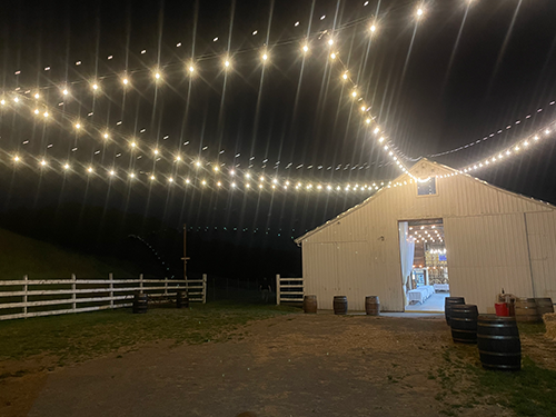 dinner event barn at night